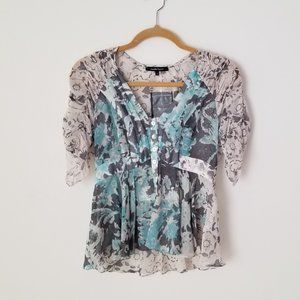 Nanette Lepore Constellation Blue Silk Top